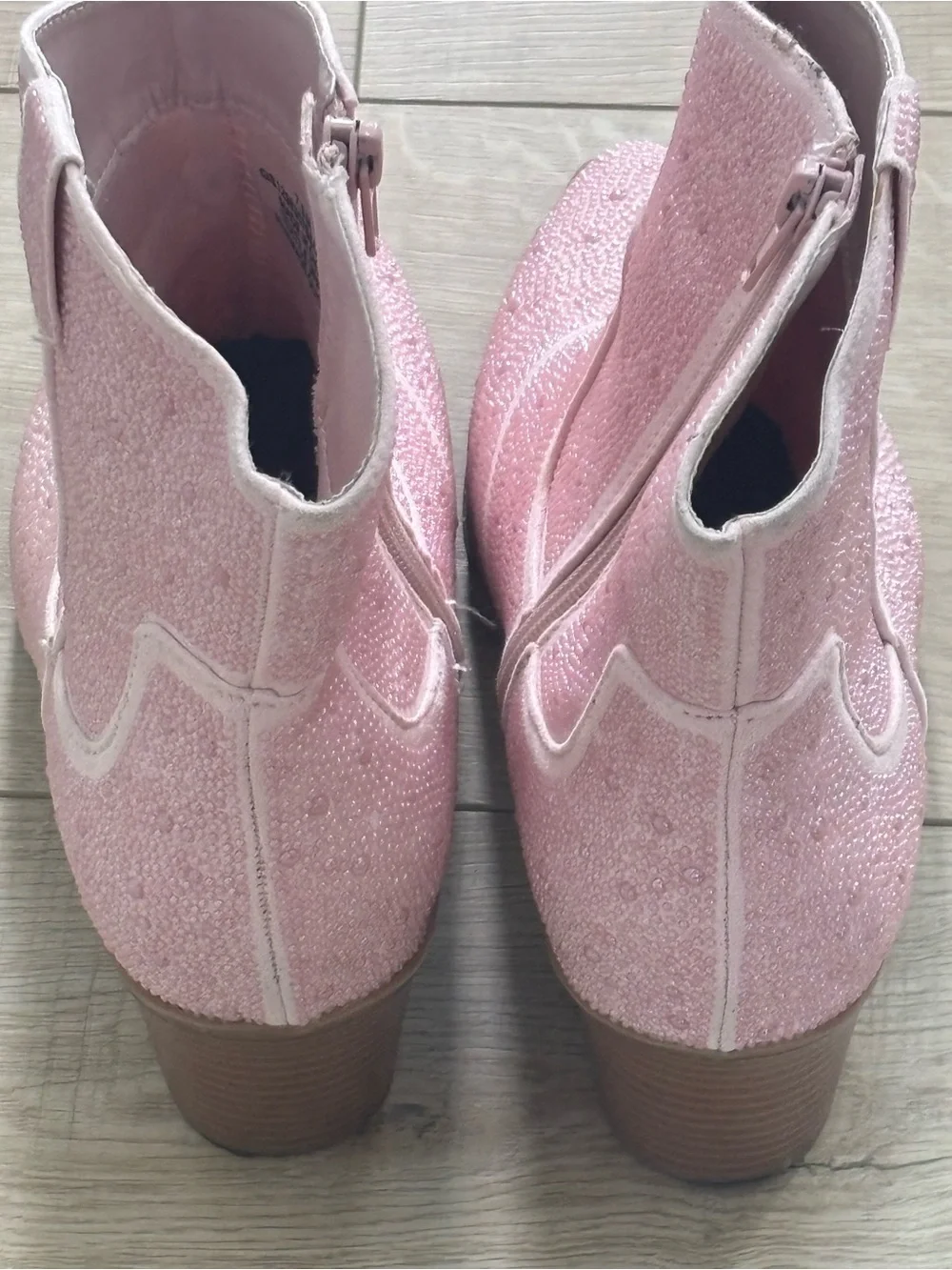 Pink Glitter Western Ankle Boots for Women Boho Cowgirl Embellished Boot